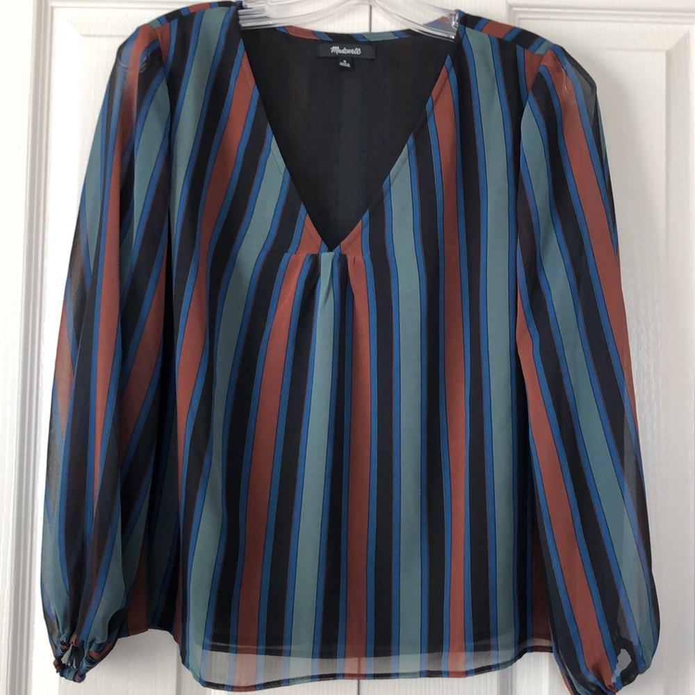 Madewell NWOT Sheer Sleeve Top Academy Stripe